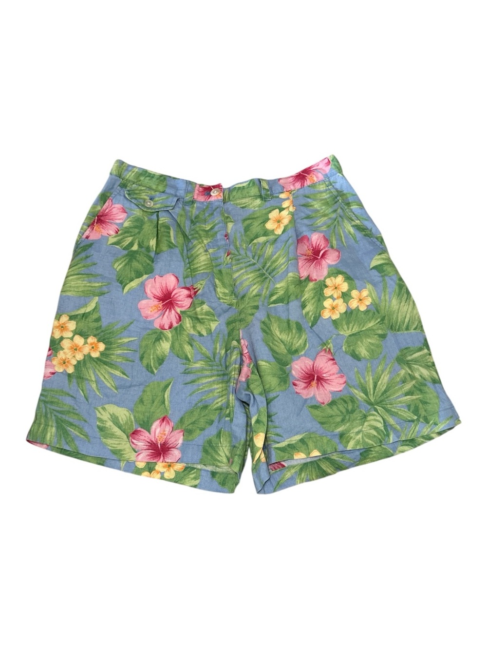 Lauren Ralph Lauren Tropical Floral 100% Linen Shorts Womens Sz 8 Vintage Pocket